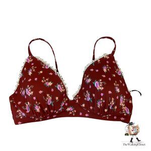 Shade Shore Bikini Top Womens 36 C Lightly Padded Lined Floral Embroidered Rib